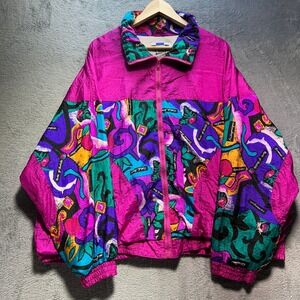 Vintage Shell 90s Abstract Windbreaker Jacket Magenta Pink Purple 2X XNE 7118